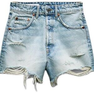 Zara Cropped Denim High Rise Shorts Size 41